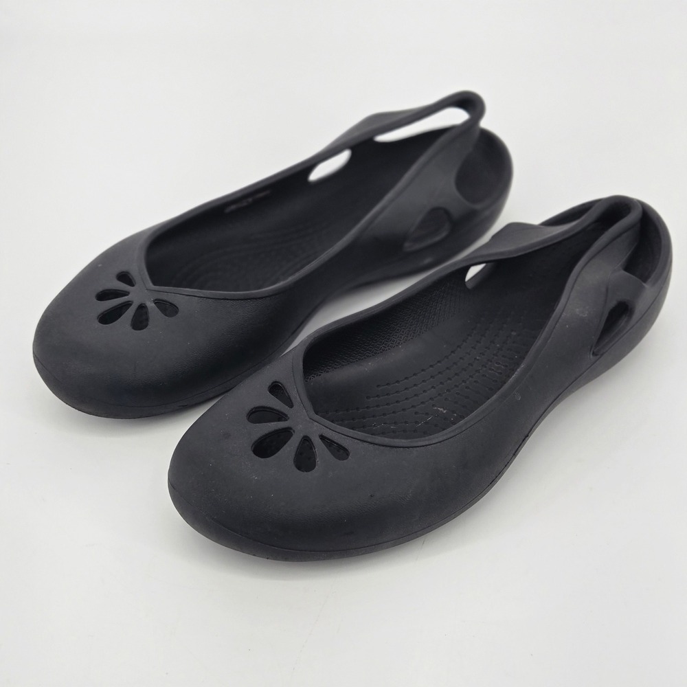 Crocs Taylor Slingback Black Laser Cut Flower Jelly Ballet Flats Shoes W11 US 11